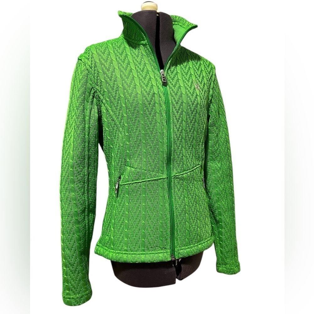 Spyder Major Cable Knit Neon Green Full Zip Fleece Lined Jacket Coat Size XS - Picture 7 of 13